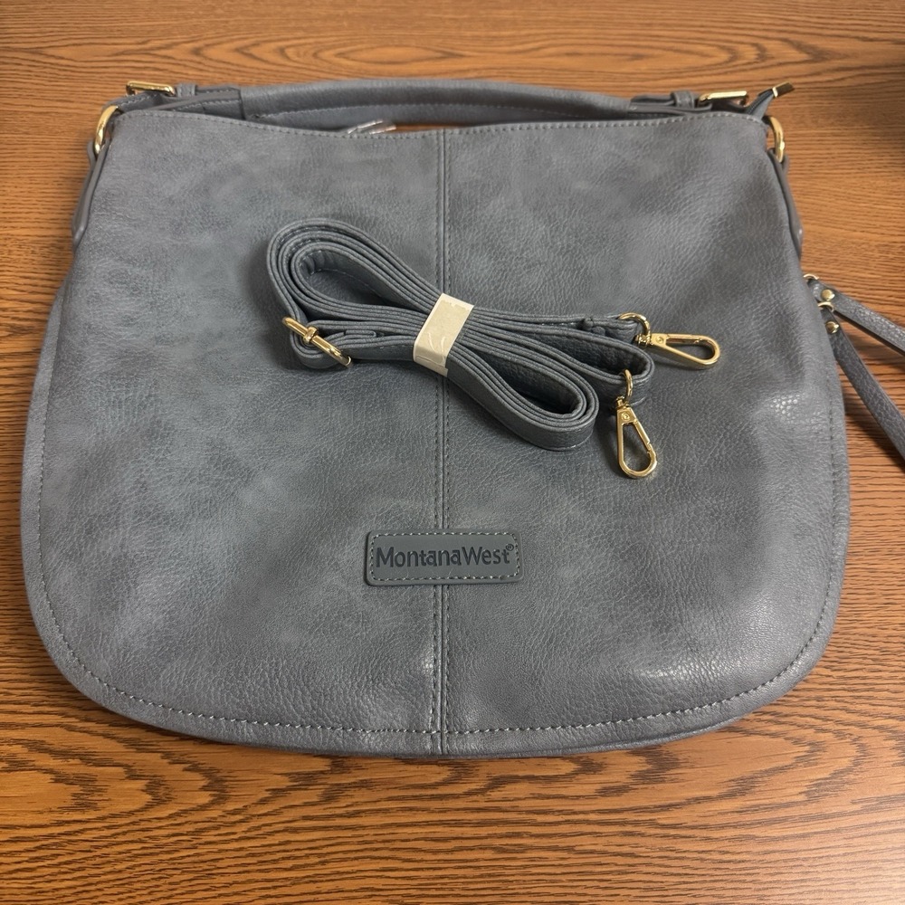 Montana West Hobo Bag Crossbody Purse Expandable Blue Gray